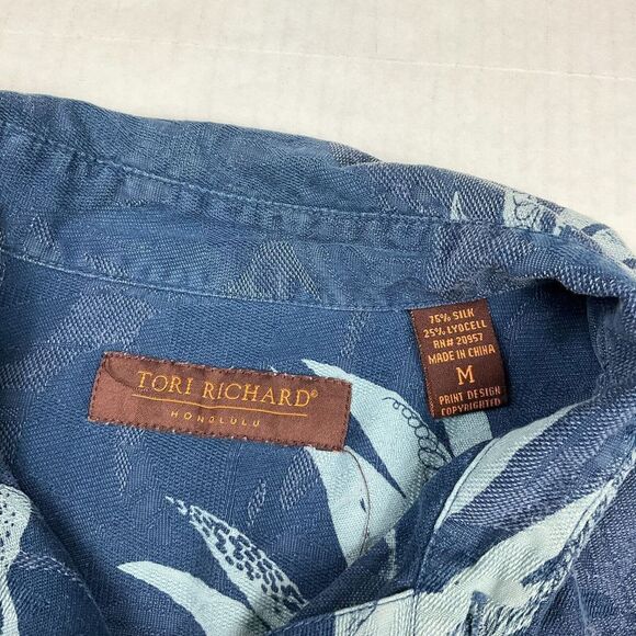 Tori Richard Mens Silk Blend Button Up Shirt Blue Leaf Print Short Sleeve Medium - Picture 4 of 10